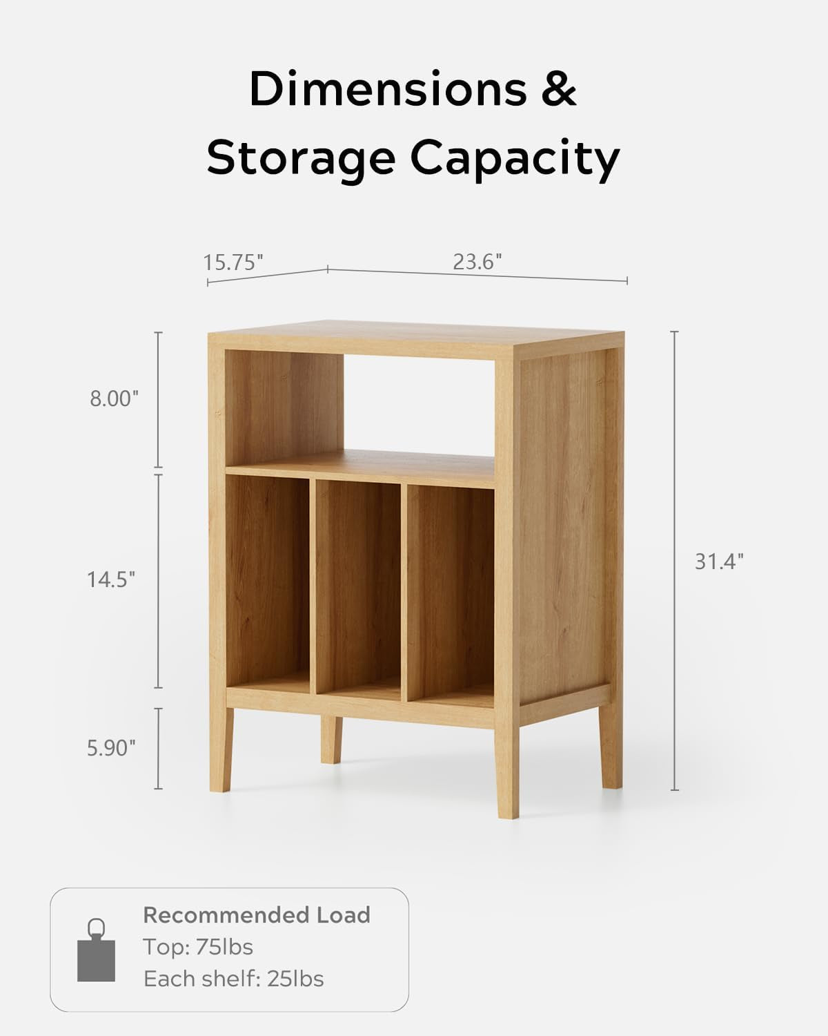 Record Player Stand with Vinyl Record Storage Holds up to 180 Albums, Large Turntable Stand Dispaly Shelf, Farmhouse Wood End Table for Bedroom, Living Room, Natural Oak
