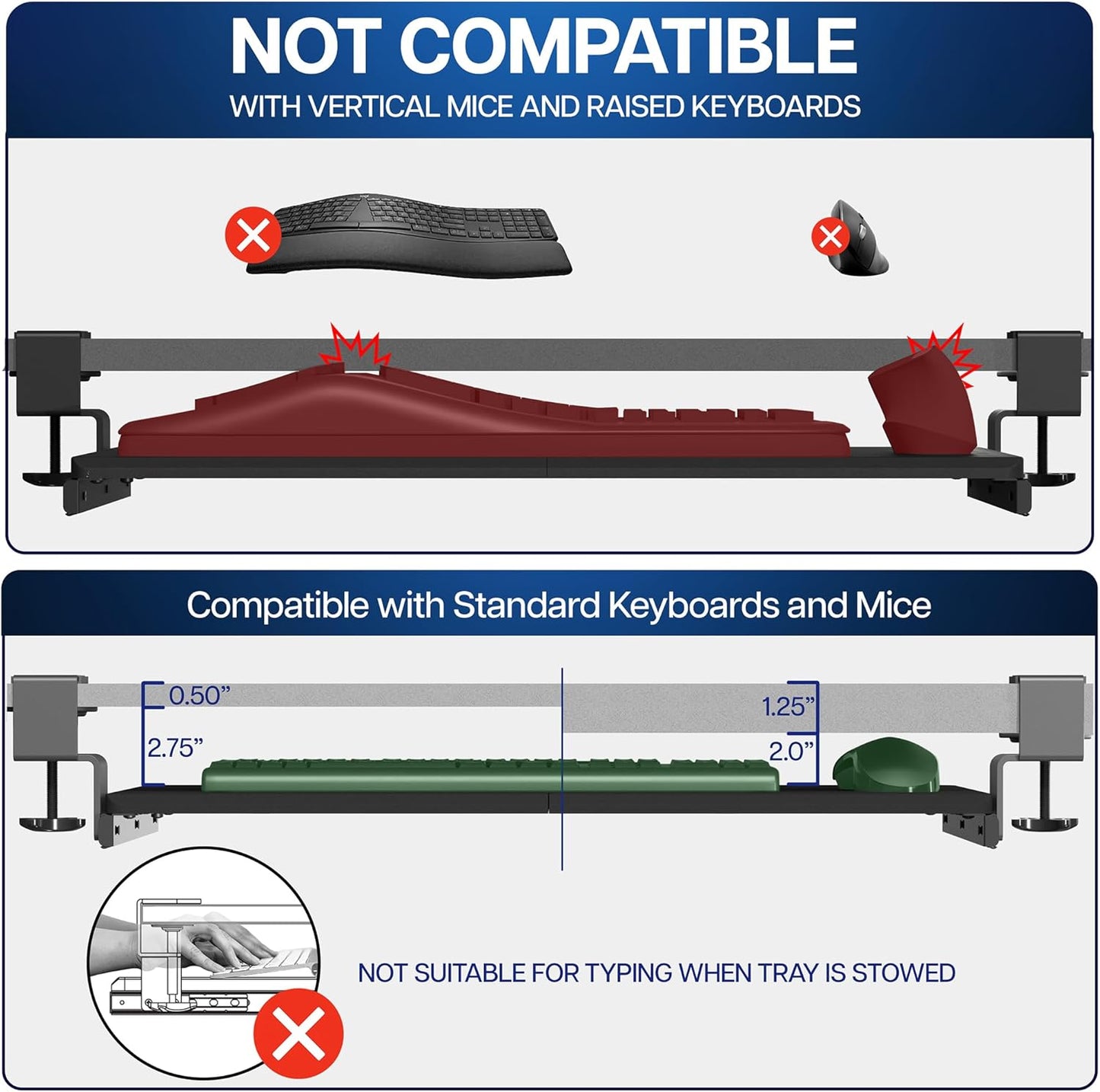 Large Keyboard Tray under Desk Pull Out with Extra Sturdy C Clamp Mount System, 27 (33 Including Clamps) X 11 Inch Slide-Out Platform Computer Drawer for Typing, Black, MOUNT-KB05E
