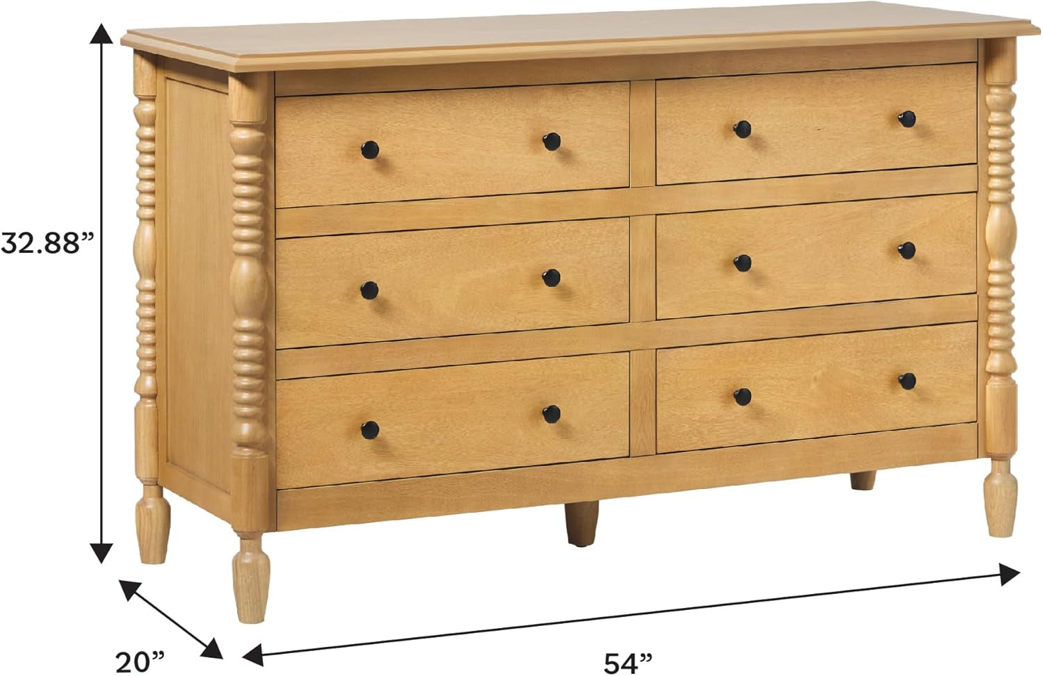 EZ Assembly™ Premium Traditional Solid Wood 6-Drawer Dresser, Vintage Chest of Drawers, Spindle Dresser, Quick Assembly Furniture, 54 Inch, Natural