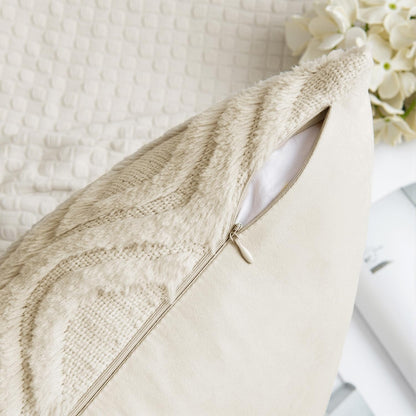 Beige Throw Pillow Covers 18X18 Inch, Neutral Soft Plush Faux Wool Solid Couch Pillows Set of 2, Decorative Farmhouse Boho Cushion Covers for Sofa Living Room Bed Home Decor