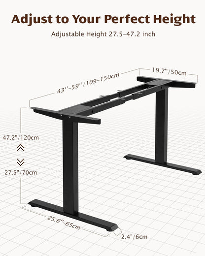 Dual Motor Electric Adjustable Standing for up to 70.8”X31.5” Table Tops, 225 Lbs Weight Capacity, Computer Desk for Home and Office (Black Frame Only)