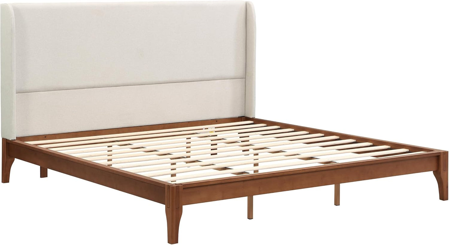 Ceyety King Size Wingback High Headboard, Upholstered Linen Fabric Headboard, Bamboo Wood, Easy Assembly, 48''H, Tan