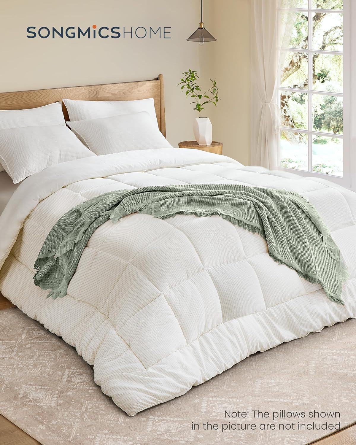 down Alternative Comforter, Qween Size Duvet Insert, 88 X 88 Inches, All-Season Quilt, Breathable Viscose and Soft Microfiber, 300 GSM Fill, for Hot Sleepers, Machine Washable, White