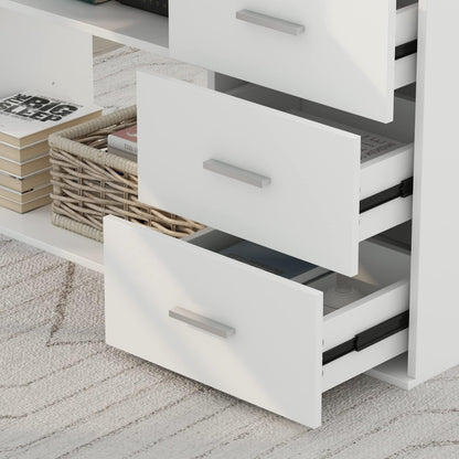 Home Office Computer Desk Corner Desk with 3 Drawers and 2 Shelves, 55 Inch Large L-Shaped Study Writing Table with Storage Cabinet - White