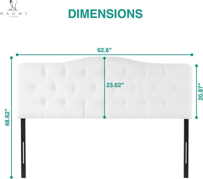 Cassandra Button Tufted Upholstered Headboard for Full & Queen – Linen Padded Panel, 12 Adjustable Height Settings, Wall or Bed Frame Mount