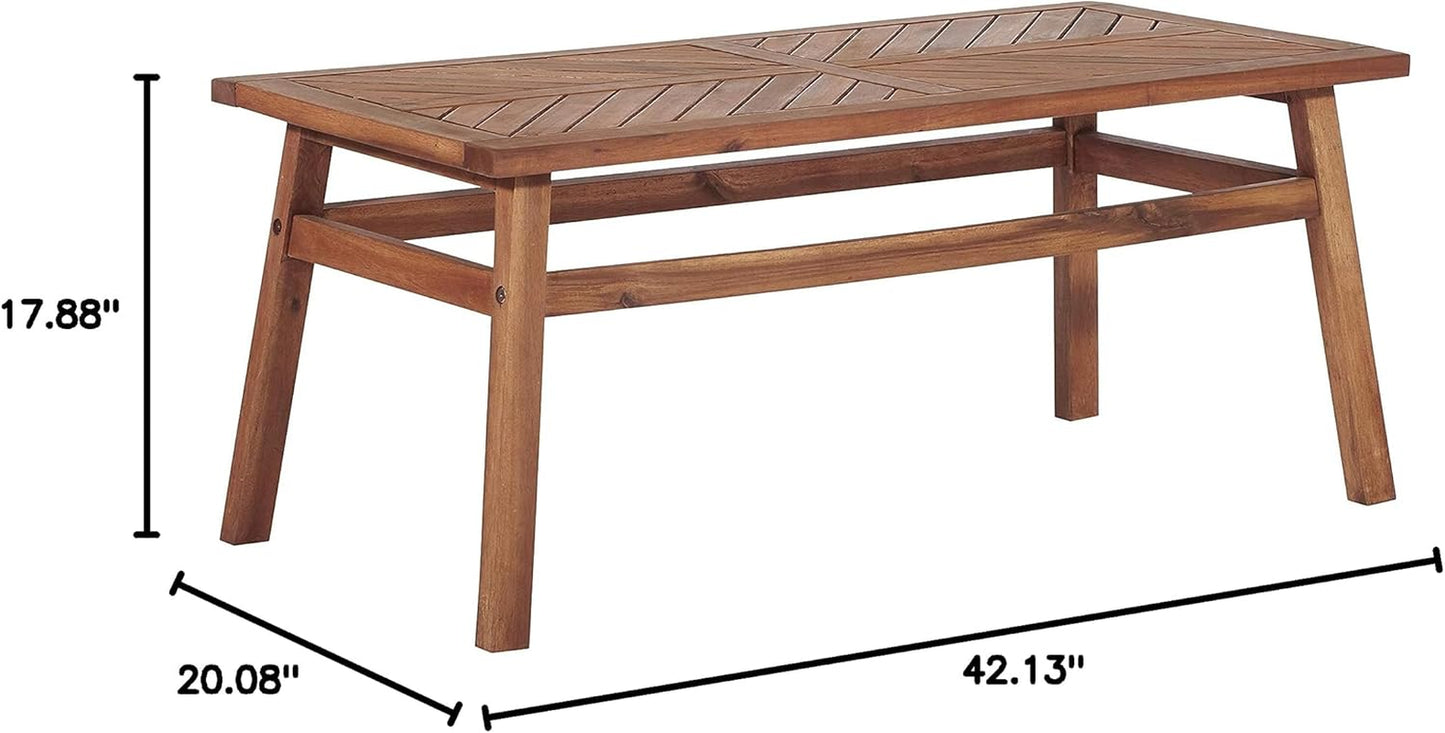 Outdoor Patio Wood Chevron Rectangle Coffee Table All Weather Backyard Conversation Garden Poolside Balcony, 42 Inch, Brown