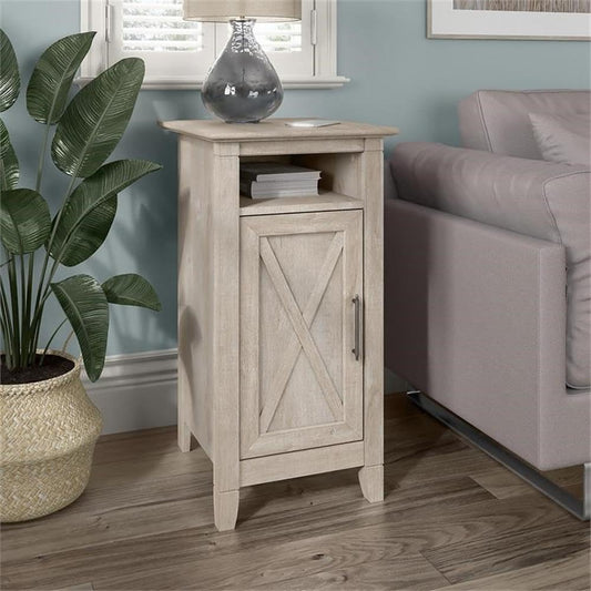 Bush Furniture Key West End Table with Door in Washed Gray, Compact Home Organizer, Storage Solution for Living Room or Bedroom