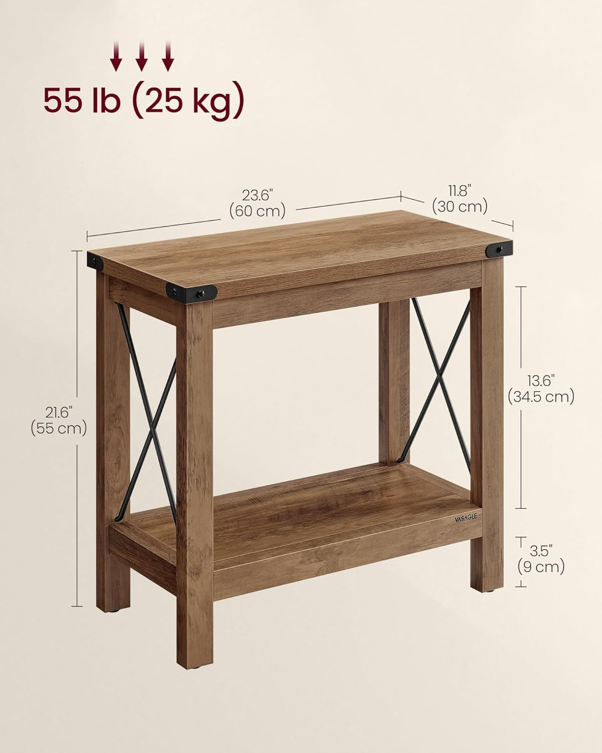 2-Tier End Table, Side Table with Bottom Shelf, Nightstand for Small Spaces, for Living Room, Bedroom, Farmhouse Style, Honey Brown ULET235K41