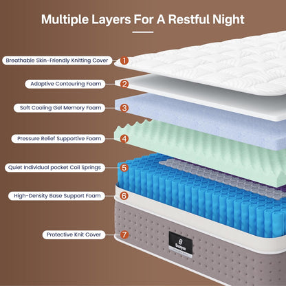 King Size Mattress, 12 Inch Luxury Hybrid King Mattress in a Box, Cooling Memory Foam Mattresses with Pocket Springs, Pressure Relief, Medium Firm, Extra Edge Support, Certipur-Us, 365-Night Trial