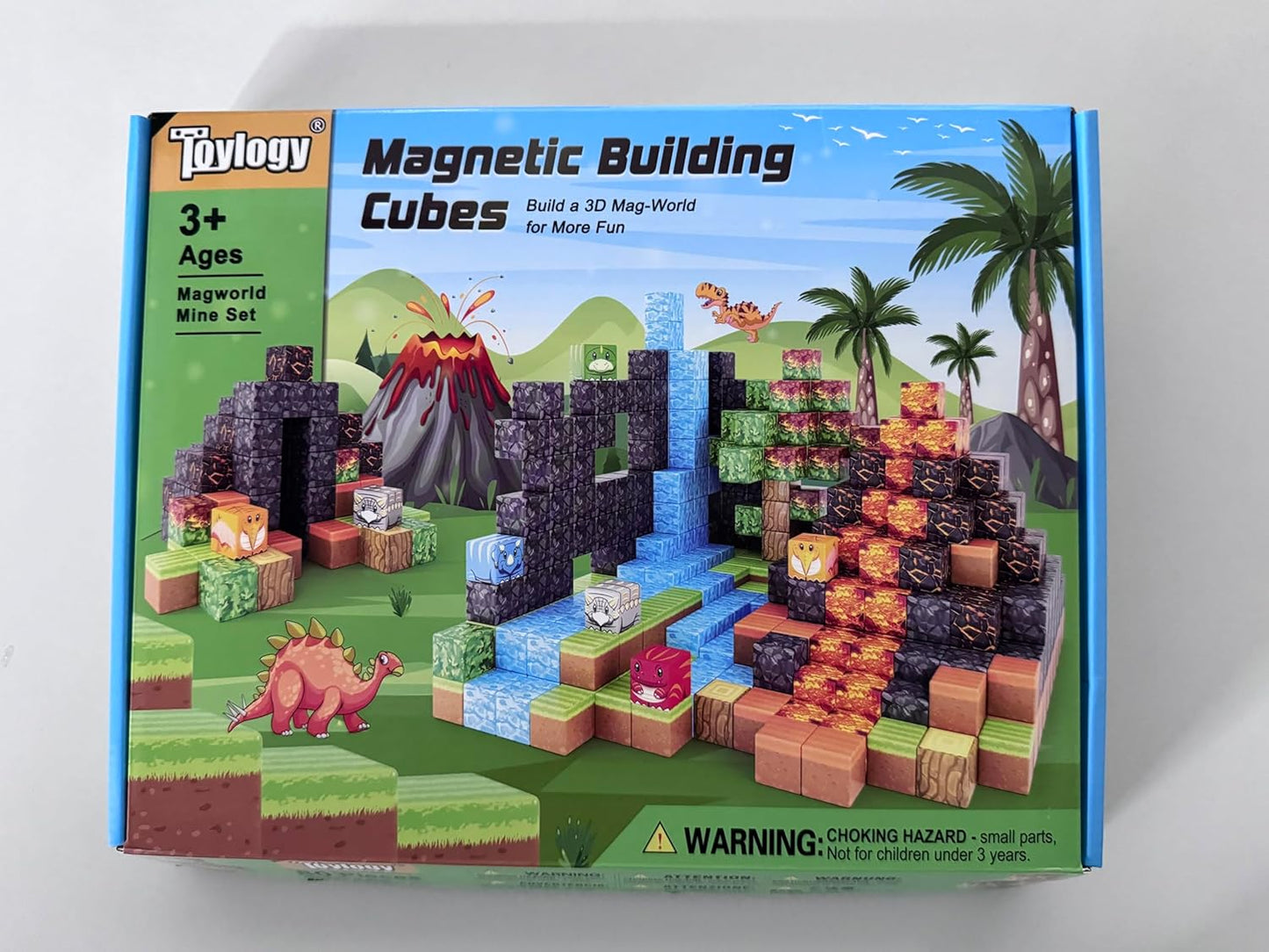 Dinosaur Toys Magnetic Blocks-Build Mine Magnet World Volcano Edition Kids Toy for 3+ Year Old Boys and Girls Building Blocks Toddler Toys Games through Jurassic Learning Sensory Toy Gifts