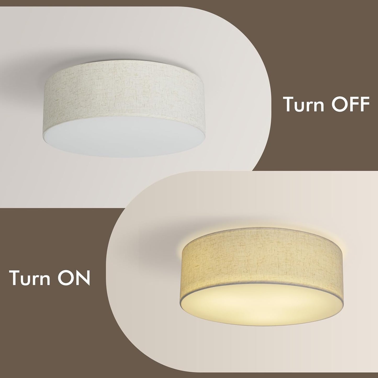 18-Inch Large Flush Mount Ceiling Light Fixture with Fabric Shade, Modern Drum Closed to Ceiling Lighting for Living Dining Room, Bedroom, Kitchen, Foyer - Farmhouse 3-Light Lamp & Chandelier