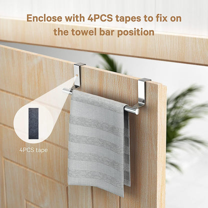 Stainless Steel over Door Towel Rack Bar Holders for Universal Fit on over Cabinet Cupboard Doors 2 Pack (Sliver)