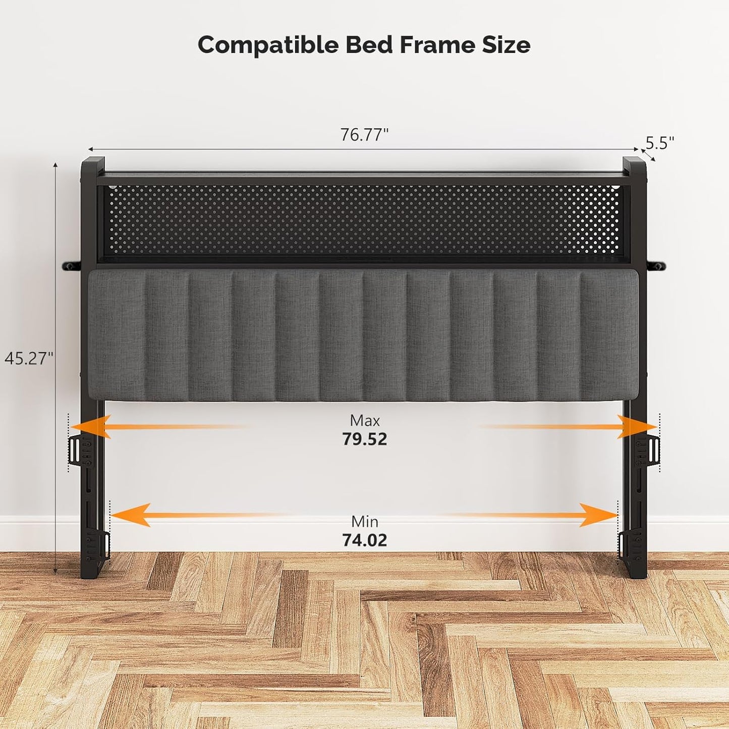 King Size Headboard Only, Adjustable Upholstered Headboard with 2 Tier Shelves and Pegboard with Charging Stations and LED Lights, Modern Bed Headboard with Storage for Bedroom Decor