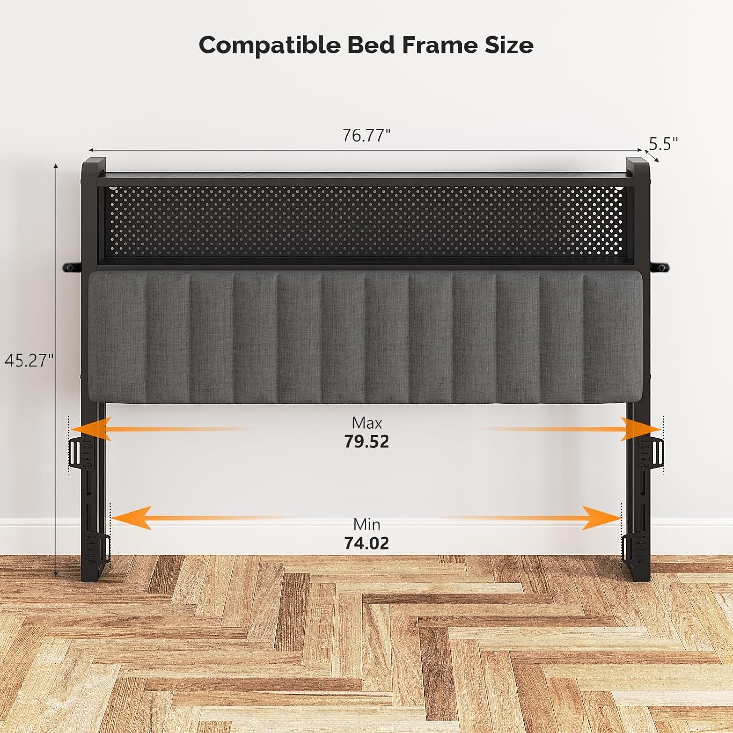 King Size Headboard Only, Adjustable Upholstered Headboard with 2 Tier Shelves and Pegboard with Charging Stations and LED Lights, Modern Bed Headboard with Storage for Bedroom Decor