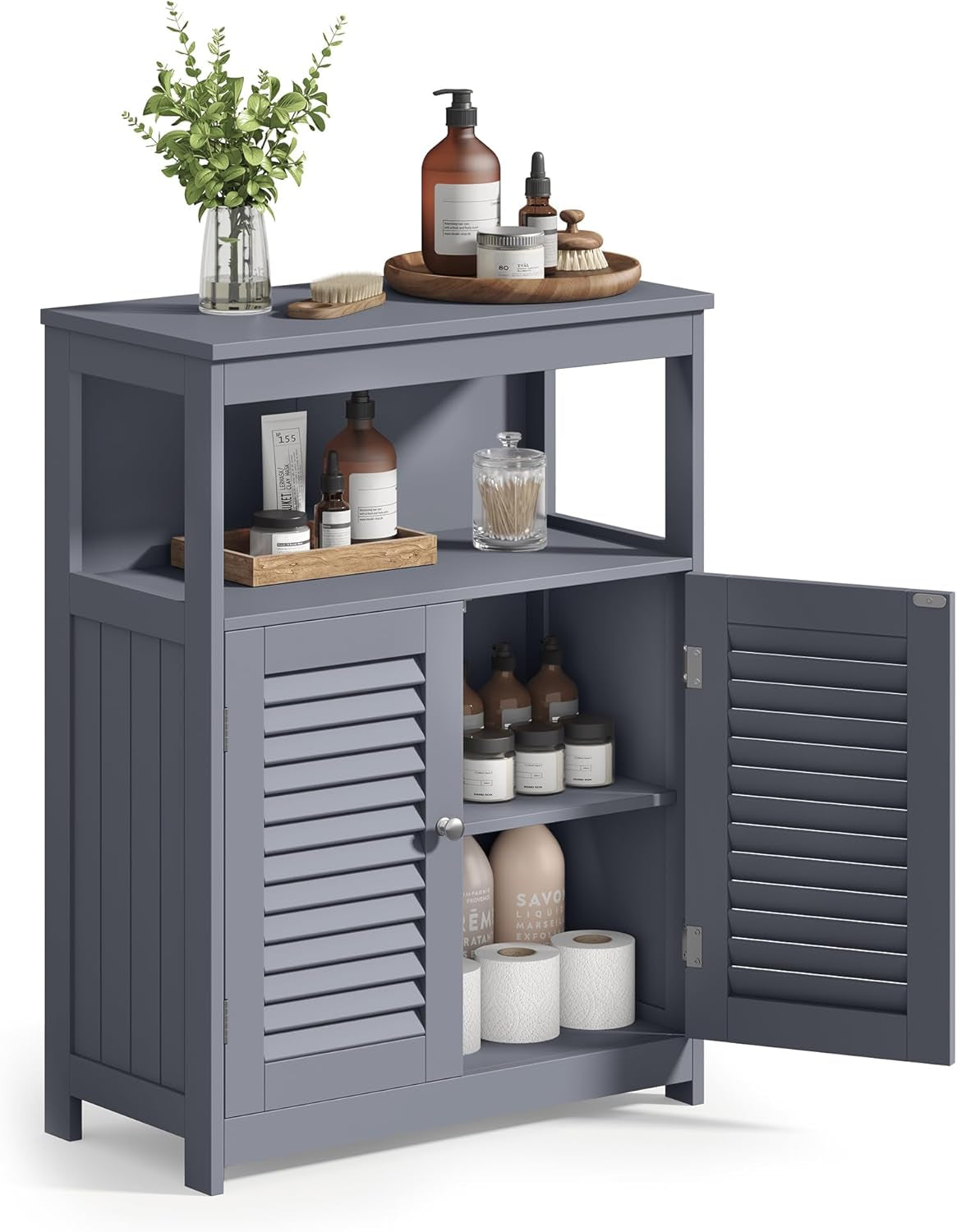 Bathroom Floor Cabinet, Freestanding Bathroom Storage Cabinet with Double Shutter Doors and Adjustable Shelf, for Living Room, Entryway, Kitchen, Dark Gray UBBC040G01