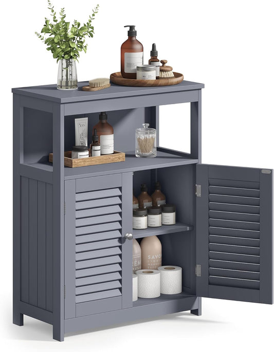 Bathroom Floor Cabinet, Freestanding Bathroom Storage Cabinet with Double Shutter Doors and Adjustable Shelf, for Living Room, Entryway, Kitchen, Dark Gray UBBC040G01