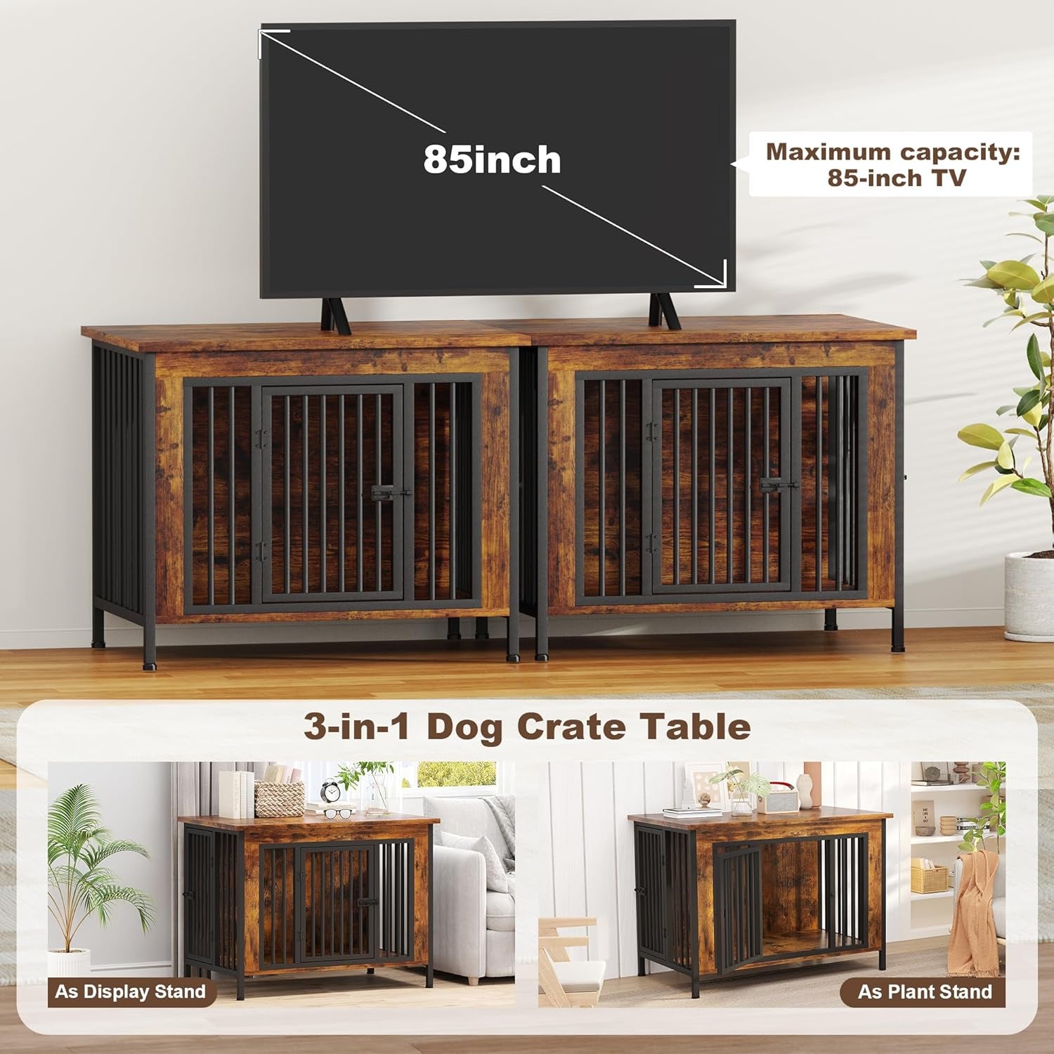 Dog Crate Furniture for 1 or 2 Dogs, Heavy Duty Single/Double Dog Crates for Small/Medium/Large Dogs, Dog Kennel Furniture Indoor as TV Stand, Large Size 39.96" L(35-60 Pounds), Brown