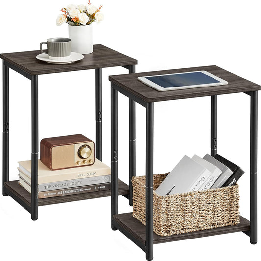 Side Tables Set of 2, Small End Table, Nightstand for Living Room, Bedroom, Office, Bathroom, Chestnut Brown and Classic Black ULET272B74