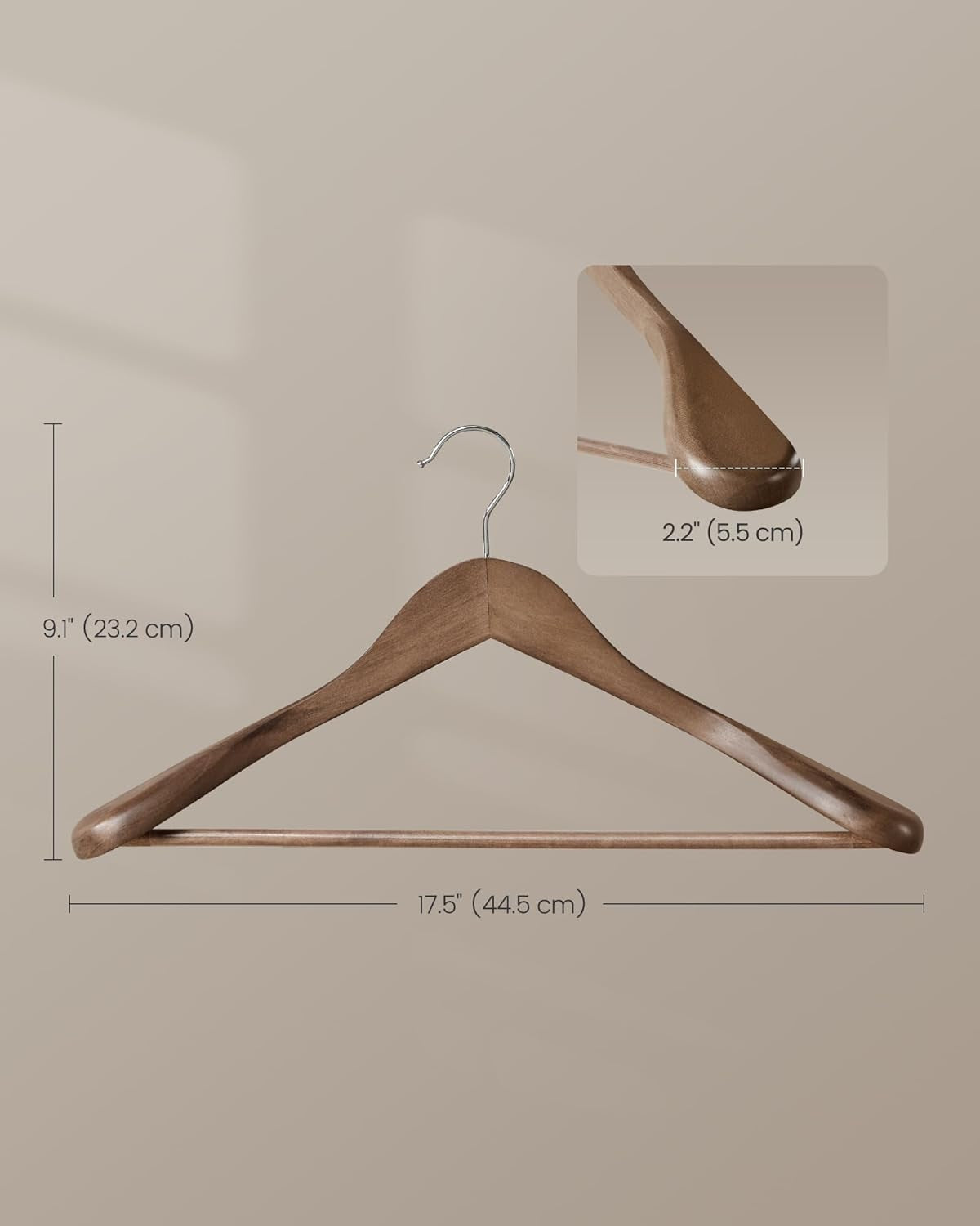 Extra Wide Wooden Suit Hangers, Set of 10 Clothes Hangers, Swivel Hooks, Non-Slip Bars, for Outfits, Suits, Coats, Shirts, Dresses, Walnut Color UCRW050KZ01