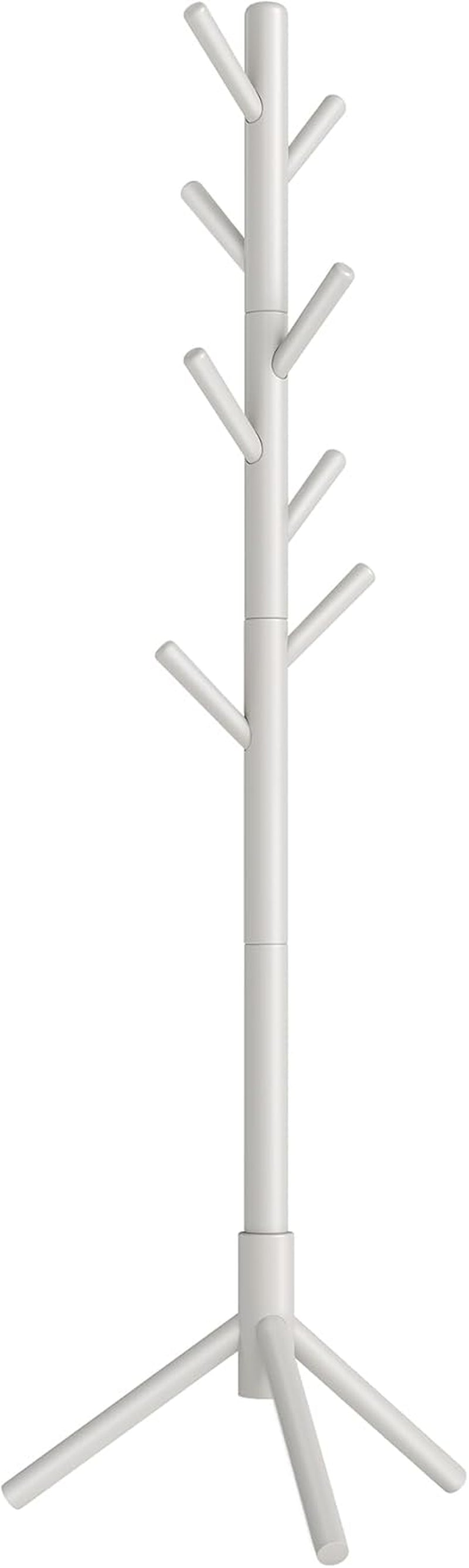 Solid Wood Coat Rack, Free Standing Tree-Shaped Coat Rack with 8 Hooks, 3 Height Options, for Clothes, Hats, Bags, Living Room, Bedroom, Home Office, Cappuccino Beige URCR004K01