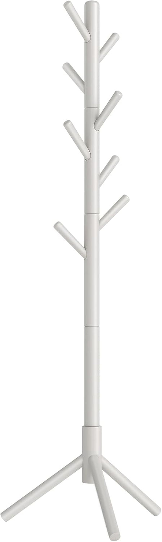 Solid Wood Coat Rack, Free Standing Tree-Shaped Coat Rack with 8 Hooks, 3 Height Options, for Clothes, Hats, Bags, Living Room, Bedroom, Home Office, Cappuccino Beige URCR004K01