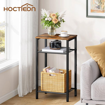 3 Tier End Table, Telephone Table, Narrow Side Table with Storage, Nightstand for Small Spaces, Metal Frame, for Living Room, Bedroom, Sofa Couch, Hall, Easy Assembly, Rustic Brown