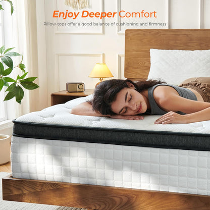 14 Inch King Size Mattress in a Box, Luxurious Hybrid Mattress with Pressure Relieving Memory Foam and Individual Pocket Innerspring Coils for Balanced Feel, Certipur-Us Certified