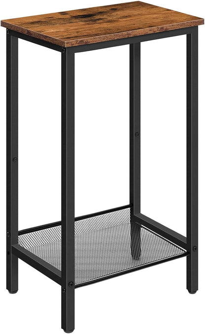 Tall Side Table, Industrial End Telephone Table with Adjustable Mesh Shelves, for Living Room, Bedroom, Entryway, Office, Rustic Brown and Black BF03DH01