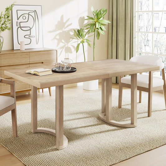 Evat 69 Inch Dining Table for 6 People, Modern Kitchen Table with U-Shaped Legs, Wooden Rectangular Farmhouse Dinner Furniture for Dining Room, Home Office, Natural Ash