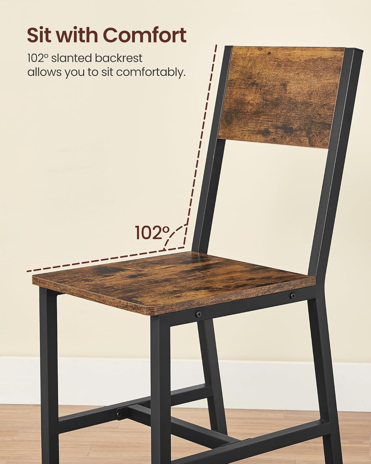 Dining Chair Set of 2, Rustic Wood Chairs with Metal Steel Frame, Easy to Assemble, Comfortable Seat, Modern Farmhouse Chair for Kitchen, Bedroom, Living Room, Charcoal Black and Ink Black