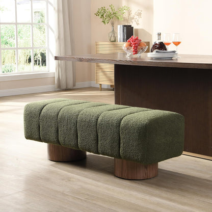 Manila 50" Boucle Fabric Dining Bench, Rectangular Upholstery Ottoman Bench, Bedroom End of Bed Footstool, Living Room Extra Seat Footrest, No Assembly Needed, Jungle Green