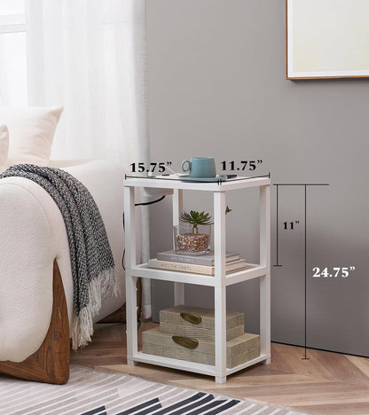 Nightstand with Charging Station, Small End Table with Charging, Side Table with Storage – Minimalist Nightstand for Bedroom or Small Spaces Flare