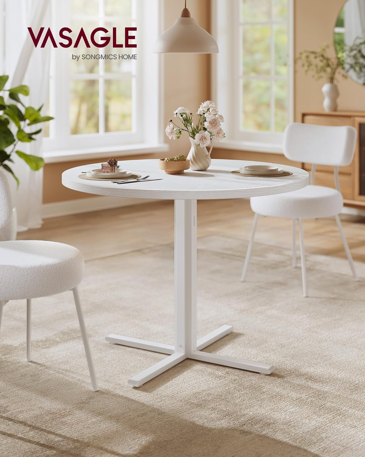 Dining Table, Small round Kitchen Table for 4 People, 31.5 X 29.4 Inches, for Dining Room, Living Room, Farmhouse, Water-Resistant, Somber Walnut UKDT082K01V1