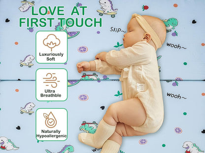 2025 Upgraded Pack and Play Mattress 38" X 26" Soft Firm Premium Foam Pack N Play Mattresses Odorless Breathable Comfort Baby Foam Portable Playpen Mattresses (Tri-Fold Dinosaur)