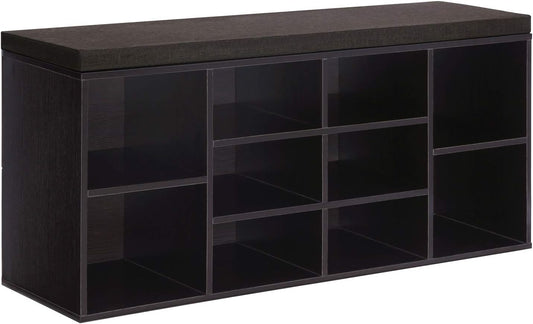 CUSTOS Collection - Shoe Bench, Storage Bench with Padded Seat, Entryway Bench with 10 Compartments, for Bedroom, 11.8 X 40.9 X 18.9 Inches, Espresso Brown and Chestnut Brown ULHS10BR