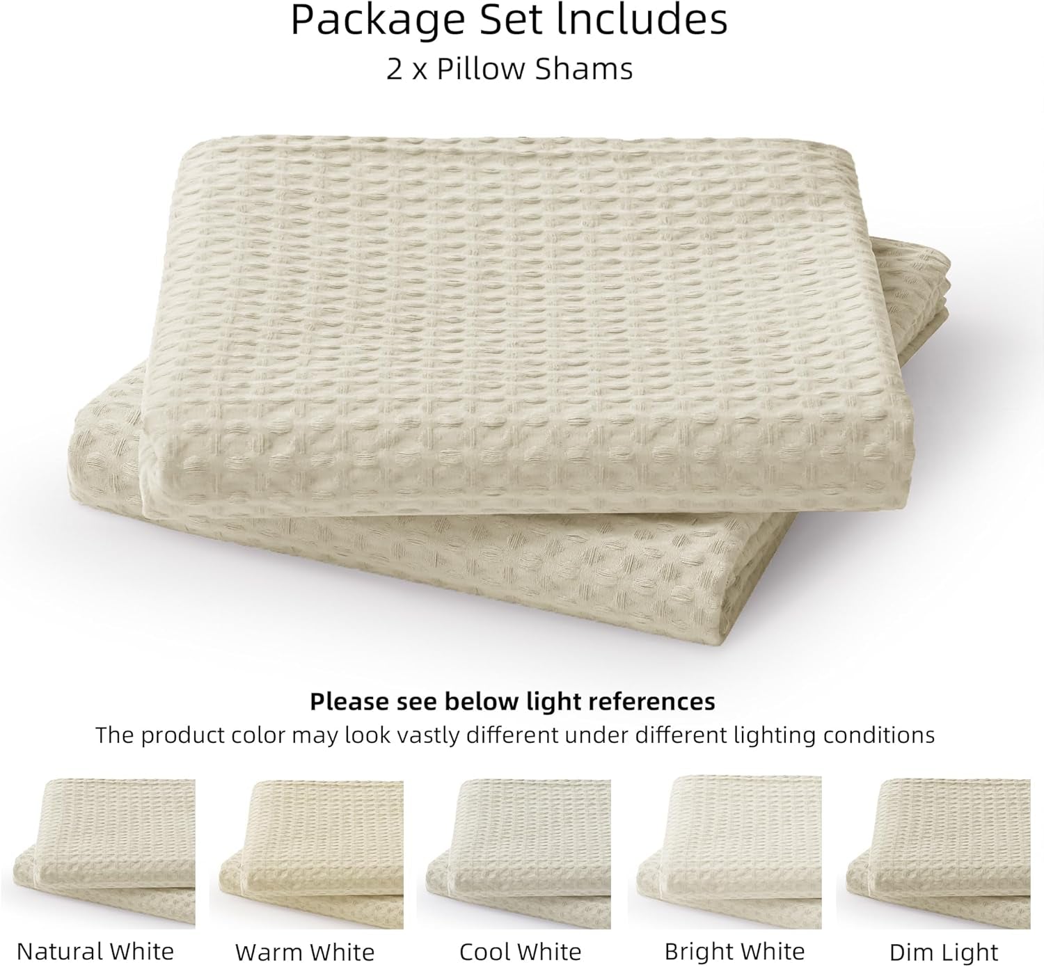 100% Cotton Waffle Weave Pillowcases 2 Pack King Size, 20X36 Inches Ultra Soft & Breathable Pillow Shams - Skin-Friendly Decorative Luxury Pillow Covers without Insert, Coconut White