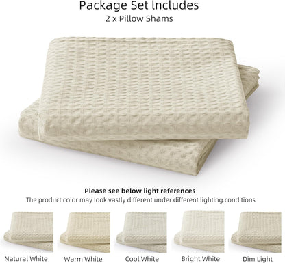100% Cotton Waffle Weave Pillowcases 2 Pack King Size, 20X36 Inches Ultra Soft & Breathable Pillow Shams - Skin-Friendly Decorative Luxury Pillow Covers without Insert, Coconut White