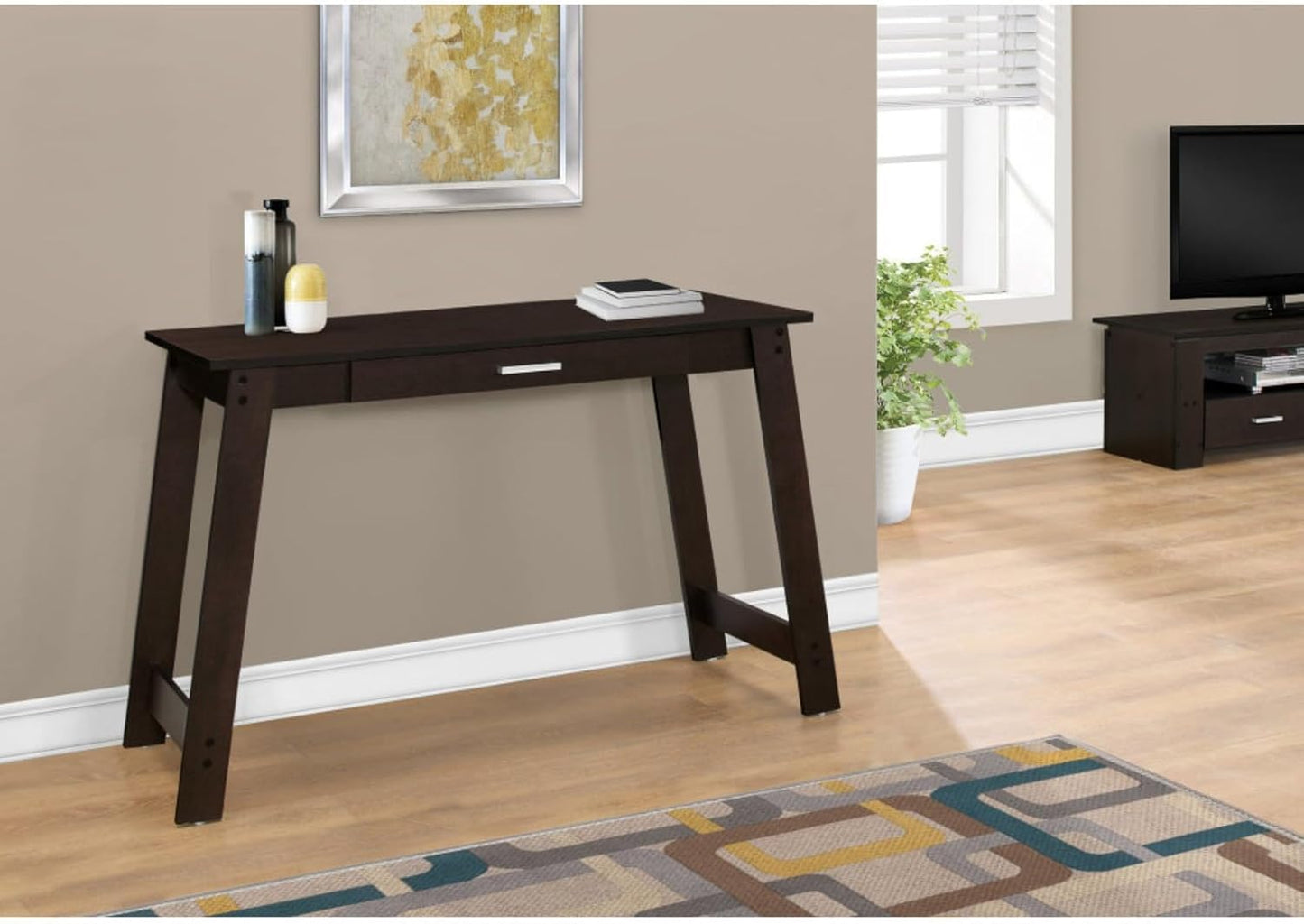 Contemporary Modern Home Office Computer Desk with Storage Drawers, Stylish and Functional 42 Inch Study Writing Table, Easy Assembly