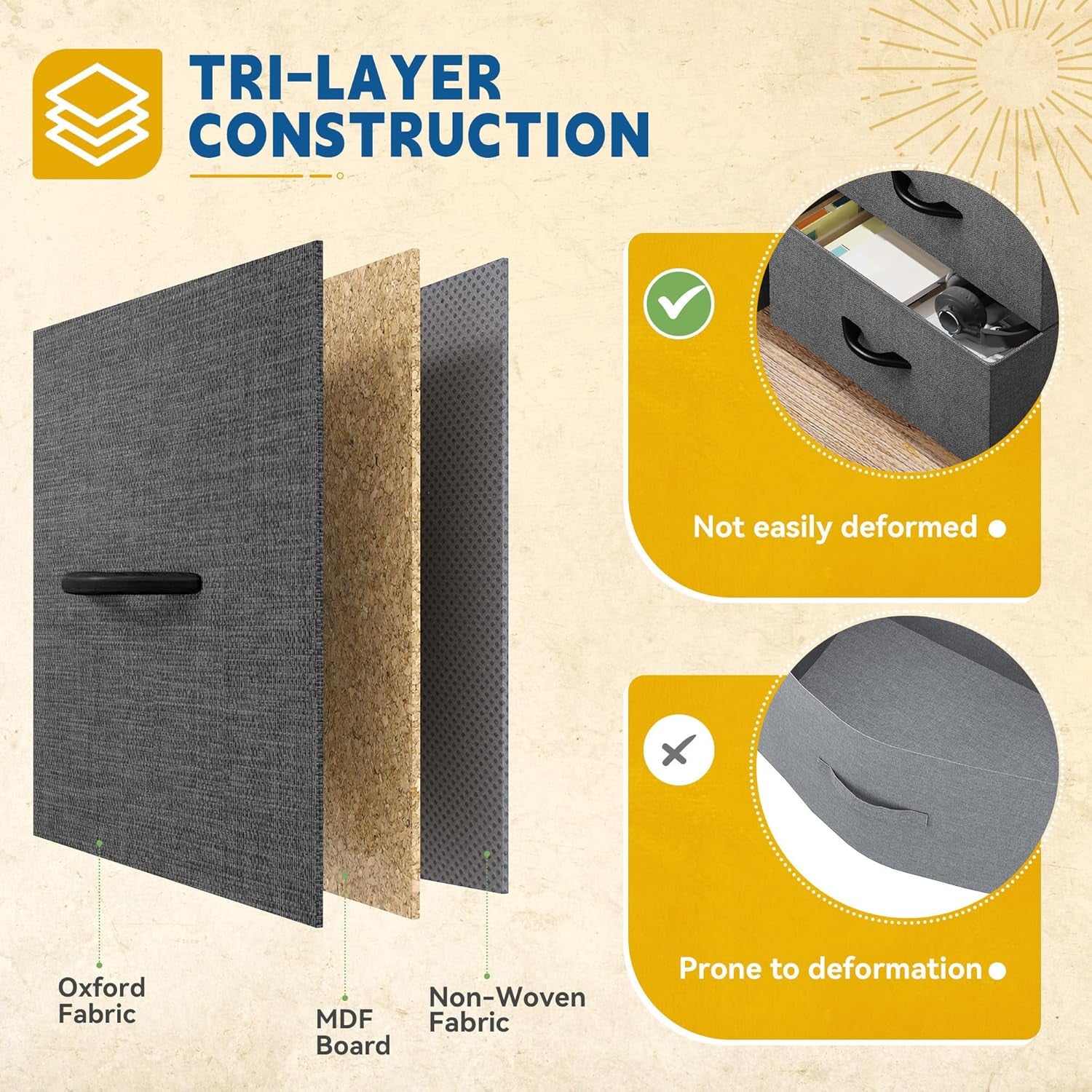 Storage Tower with 4 Drawers - Fabric Dresser, Organizer Unit for Bedroom, Living Room, Closets - Sturdy Steel Frame, Easy Pull Fabric Bins & Wooden Top