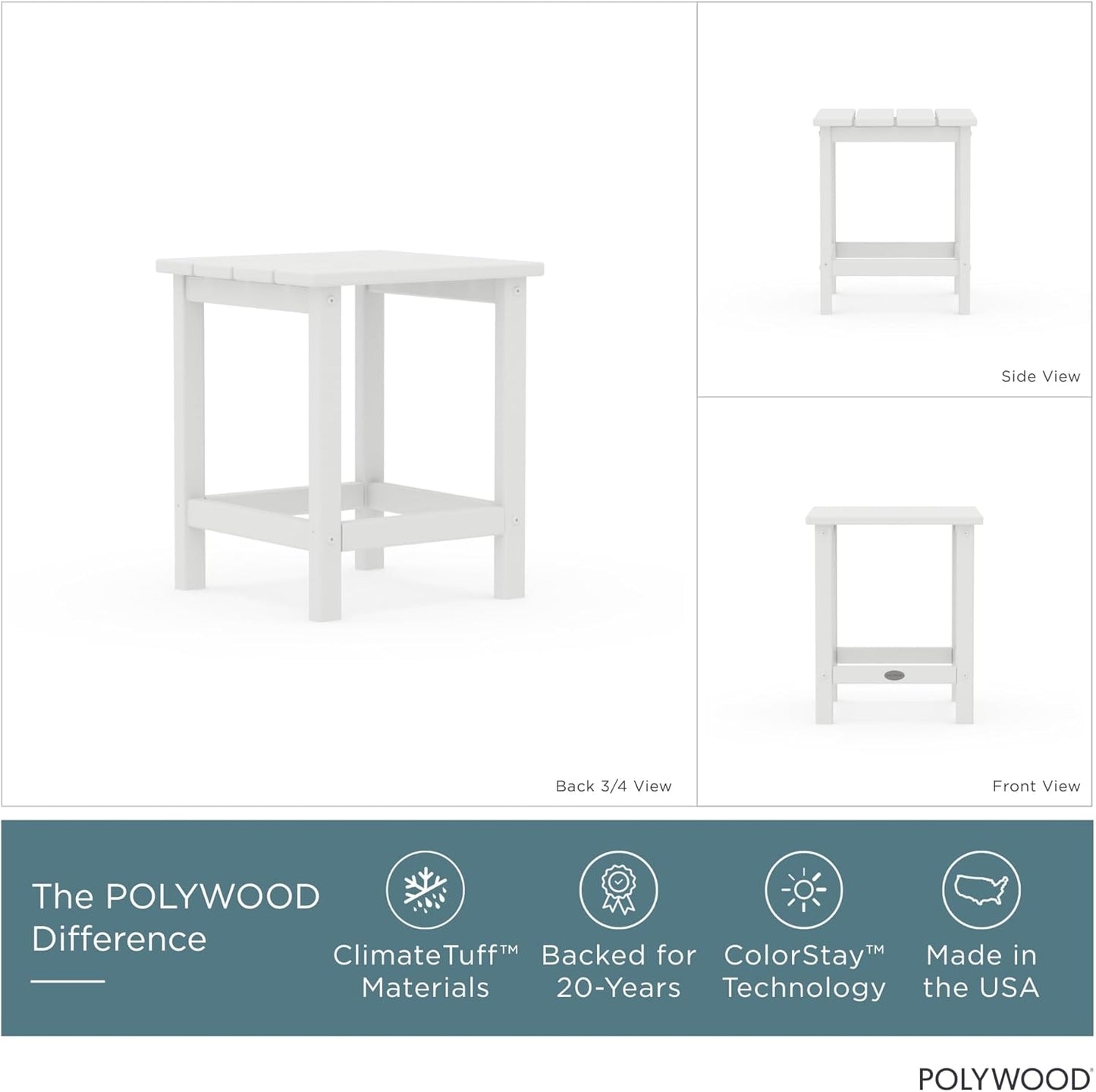 POLYWOOD Long Island 18" Side Table, White