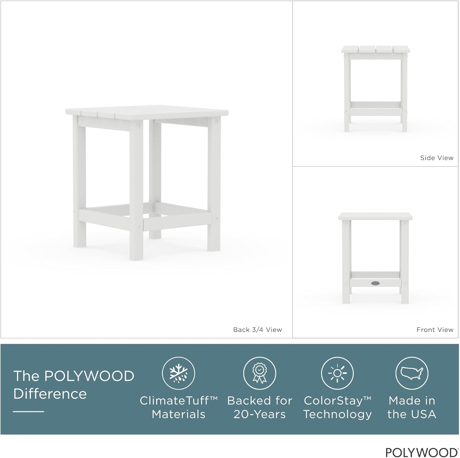 POLYWOOD Long Island 18" Side Table, White