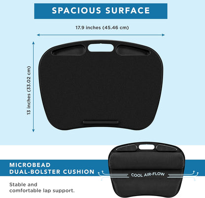 Mydesk Lap Desk with Device Ledge and Phone Holder - Black - Fits up to 15.6 Inch Laptops - Style No. 44448