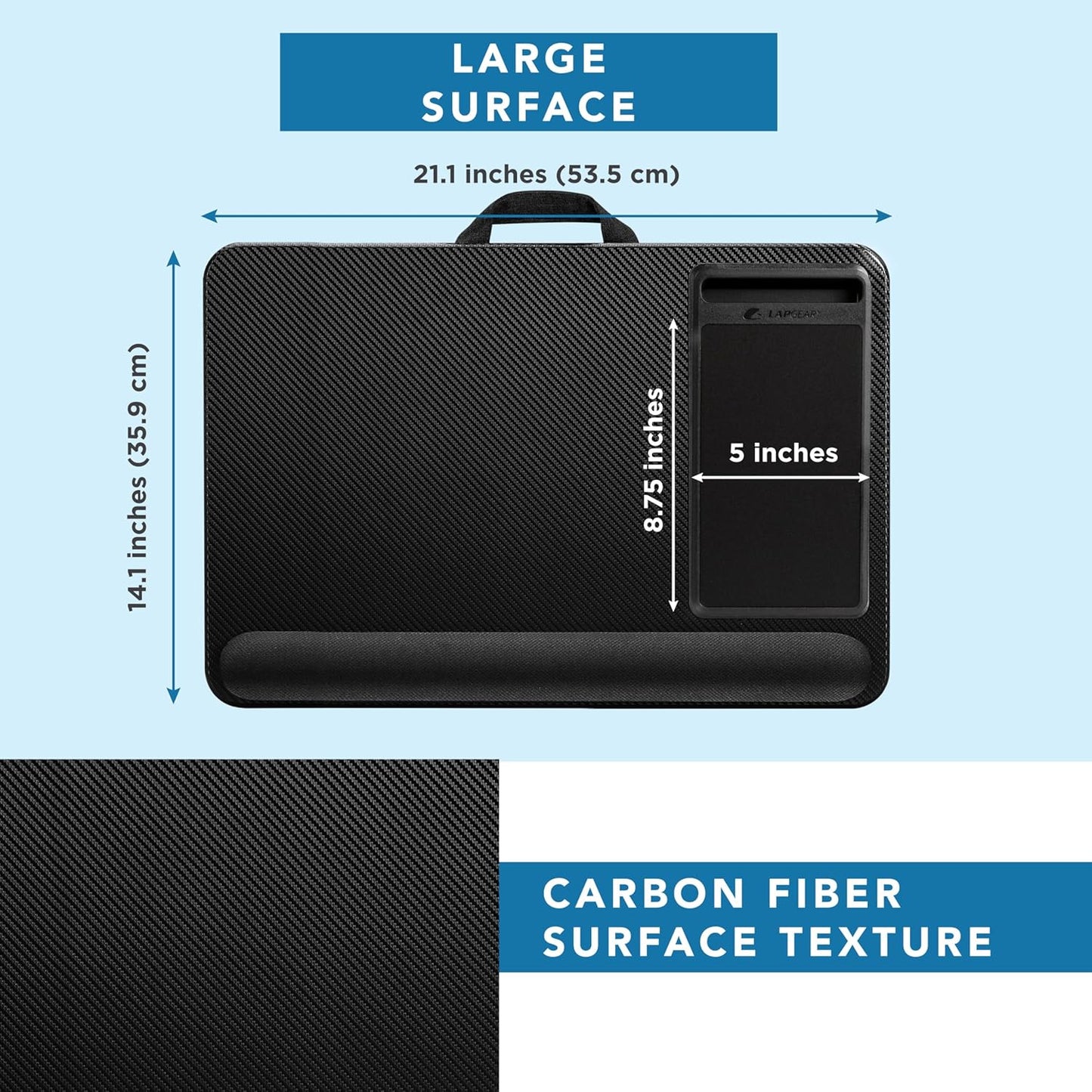 Home Office Pro Lap Desk with Wrist Rest, Mouse Pad, and Phone Holder - Black Carbon - Fits up to 15.6 Inch Laptops - Style No. 91598