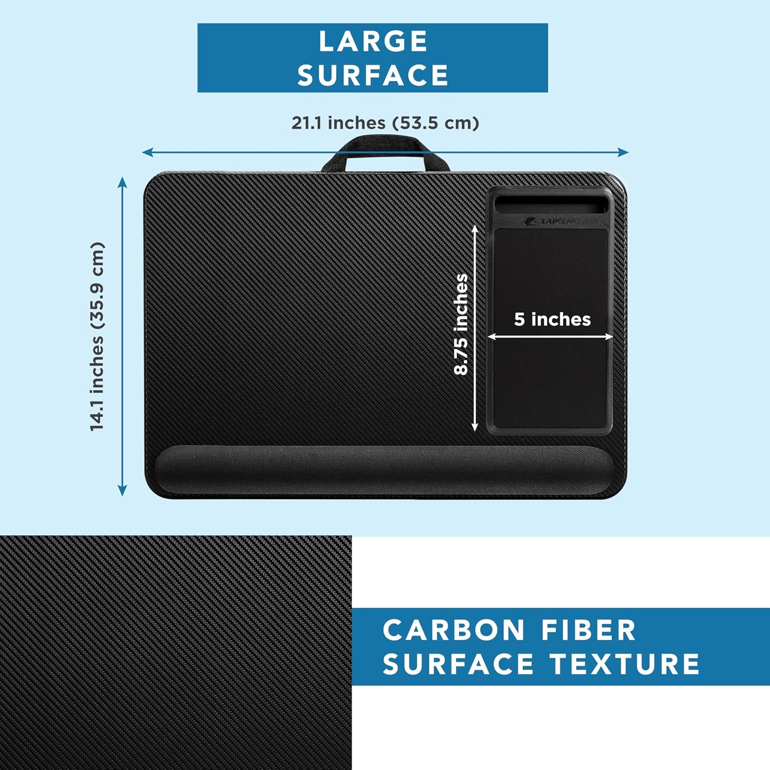 Home Office Pro Lap Desk with Wrist Rest, Mouse Pad, and Phone Holder - Black Carbon - Fits up to 15.6 Inch Laptops - Style No. 91598
