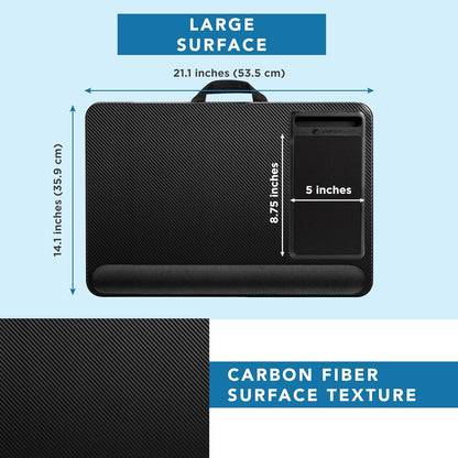 Home Office Pro Lap Desk with Wrist Rest, Mouse Pad, and Phone Holder - Black Carbon - Fits up to 15.6 Inch Laptops - Style No. 91598