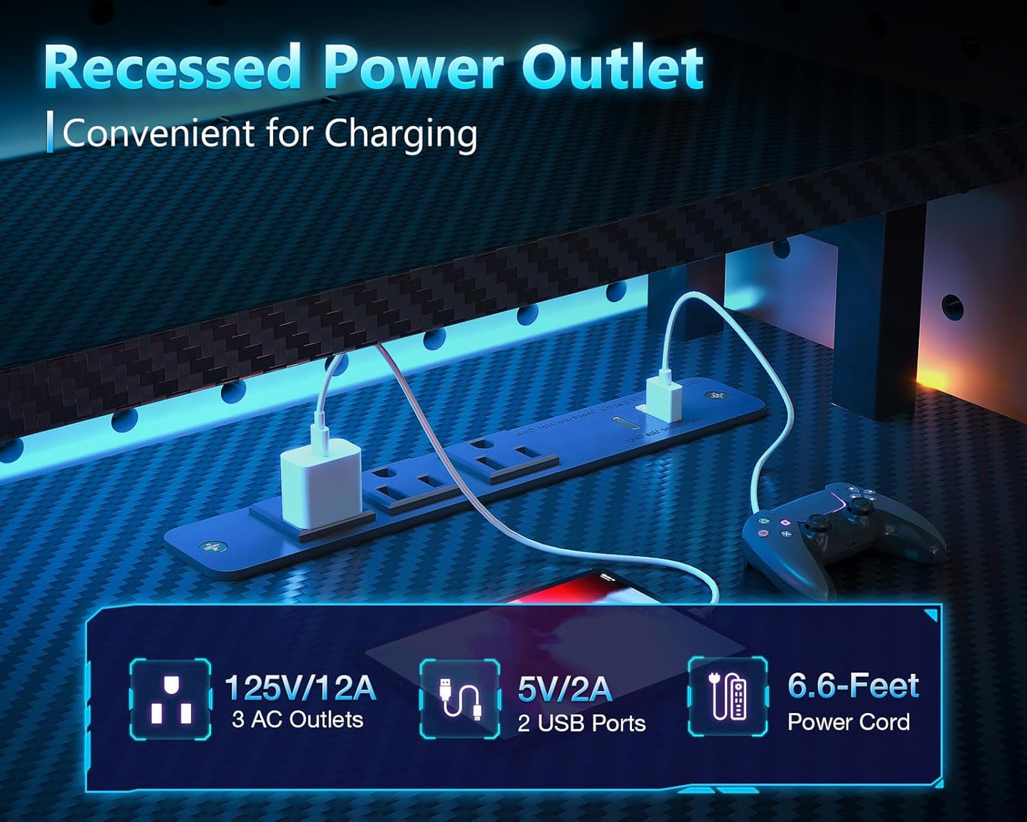 59 Inch Gaming Desk with USB Charging Ports & LED Light - Reversible Computer Desk with 3 Fabric Drawers, Monitor Stand, CPU Stand, and Side Hook, Modern Office Desk, Black