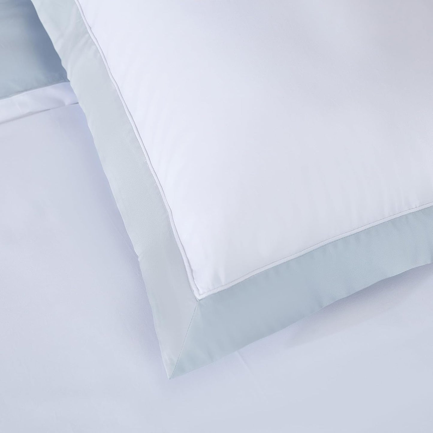 ® 100% Luxury Long-Staple Cotton Pillow Sham/Pillowcase, Set of 2, with Envelope Closure on the Back, White + Misty Blue, Queen Size