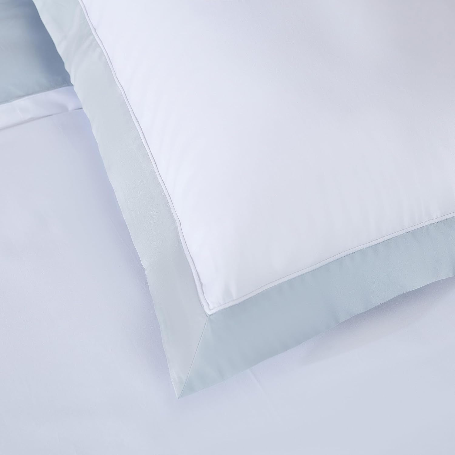 ® 100% Luxury Long-Staple Cotton Pillow Sham/Pillowcase, Set of 2, with Envelope Closure on the Back, White + Misty Blue, Queen Size