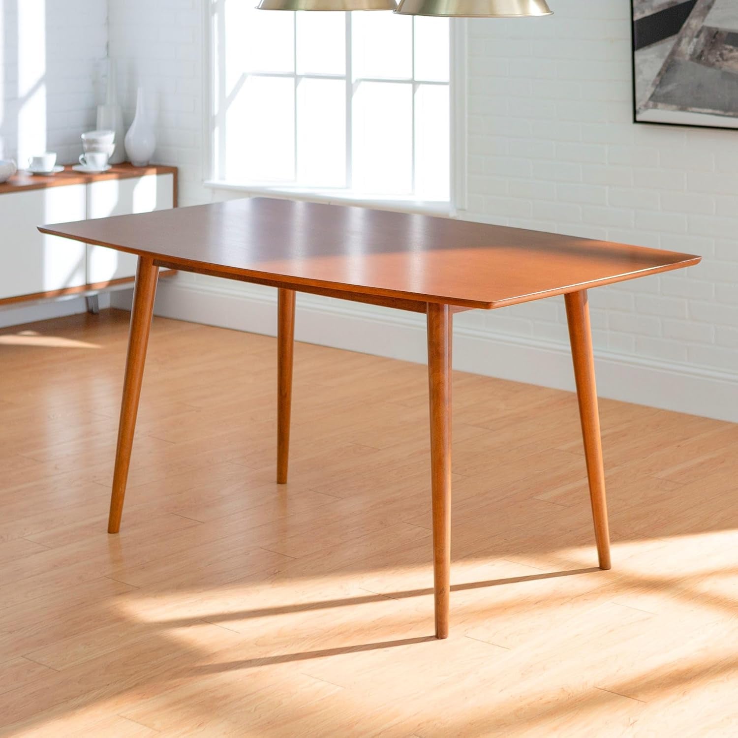 6 Person Mid Century Modern Wood Hairpin Rectangle Dining Room Kitchen Table Set Dining Chairs, 60 Inch, Brown