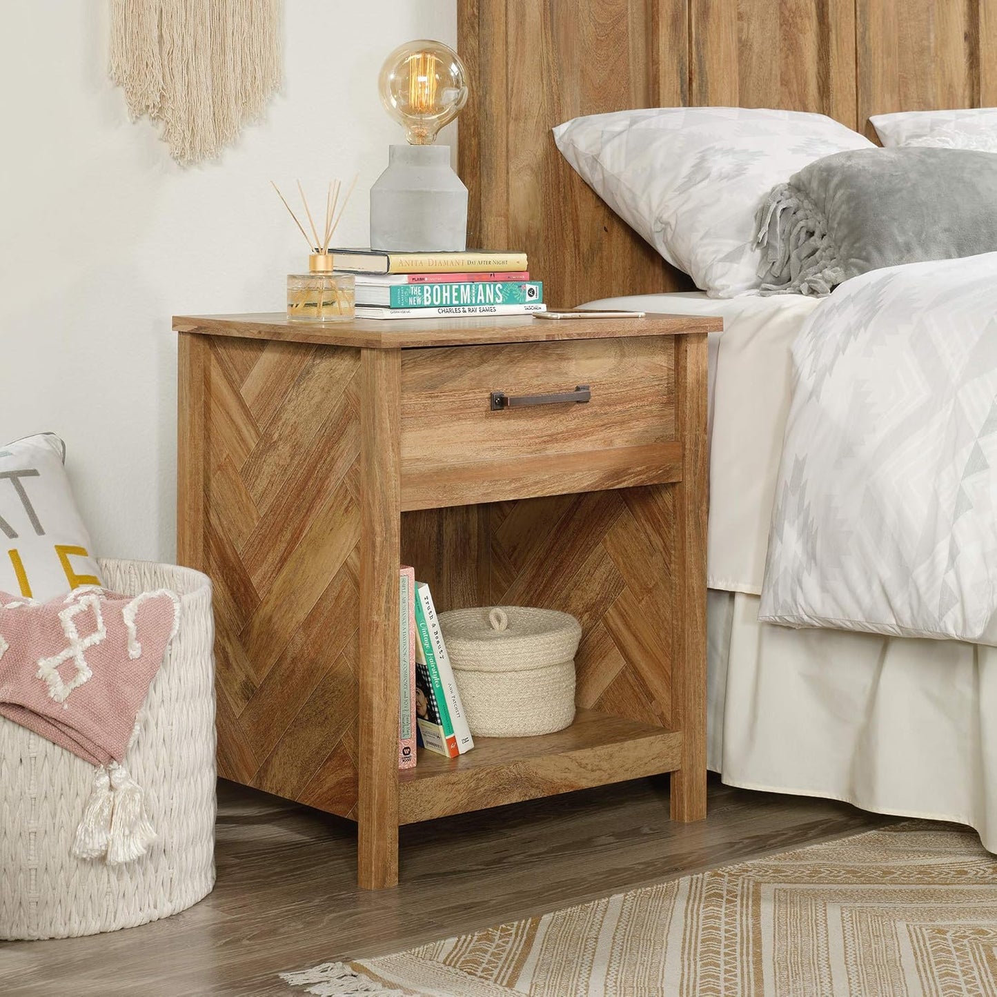 Cannery Bridge Night Stand with Spacious Drawer, Nightstand for Bedroom, Sindoori Mango Finish
